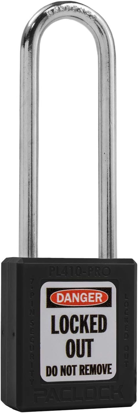 PACLOCK's PL410-PRO Safety Lockout (Loto) Padlock, 2-1/2" Tall Hard. Steel Shackle, High Performance 7-Pin Cylinder w/ 1 Key, Keyed Alike, Green