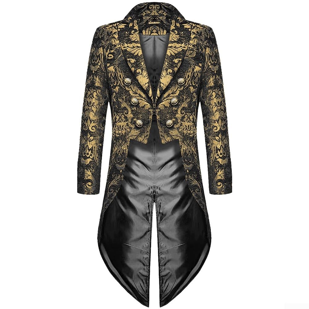 Giacca vintage da uomo, stile steampunk, gotico vittoriano, giacca medievale da smoking per costume di Halloween (XL oro)