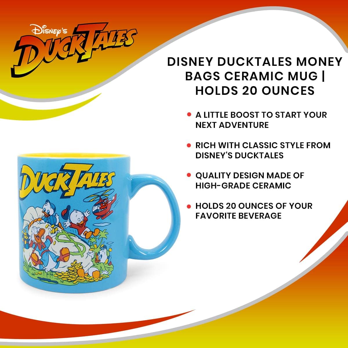 Disney DuckTales Geldbeutel, Keramiktasse | BPA-freie große Kaffeetassen und Tassen für Getränke, Zuhause und Küchenutensilien | Scrooge McDuck Geschenke und Sammlerstücke | Fassungsvermögen: 590 ml