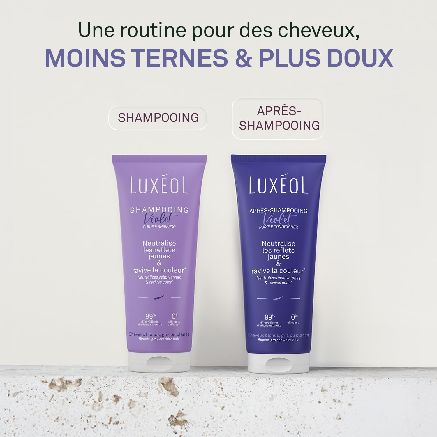 LUXEOL - Après-Shampooing Violet - Neutralise Les Reflets Jaunes & Corrige Les Reflets Cuivrés* - Ravive la Couleur* - Contient Un Pigment Violet Correcteur - Fabriqué en France - 200 ml