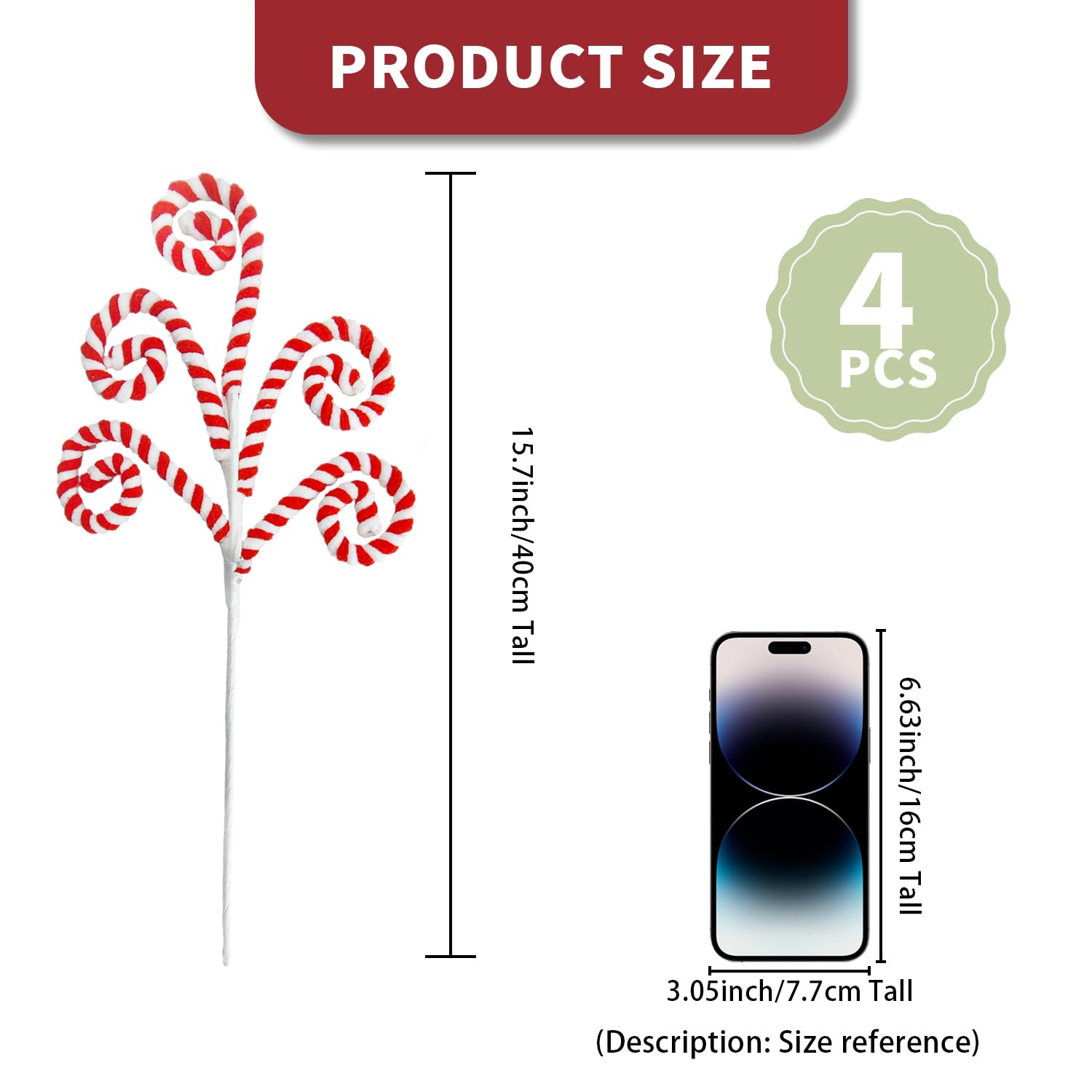 Donfulily 4Pcs Christmas Candy Cane Picks Lollipop Shape Curly Stems for XmasTree Filler Ornaments Centerpieces Festive Home Office Party Decor (Red & White) - Image 3