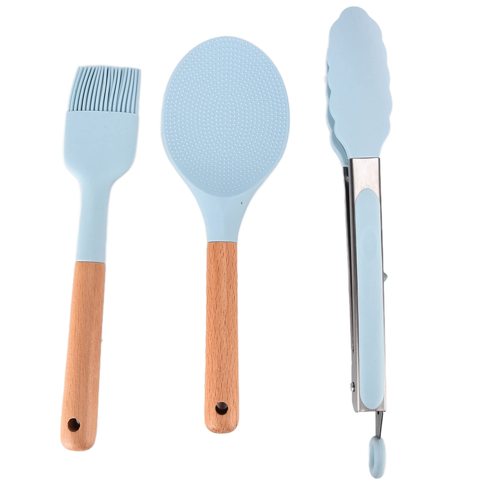 12-teiliges Silikon-Küchenutensilien-Set, Kochutensilien mit Holzgriff, Wärmespatel, Löffel, Schaber zum Backen, Kochen, rutschfeste Küchenhelfer für den Hobbykoch