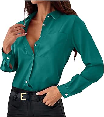 Femmes Elegant Habillé Satin Chemisier Uni Élégant Travail Manche Longue Col Bénitier Hauts