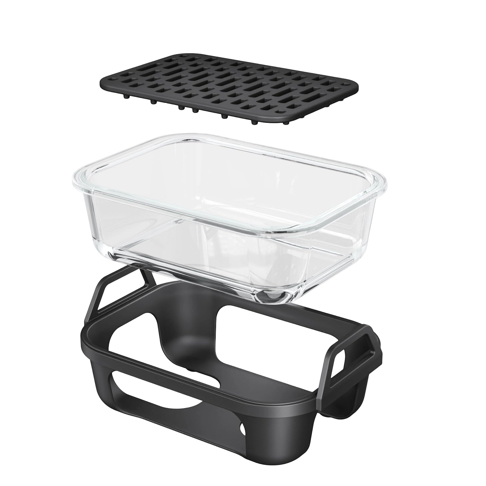Tfaoys Black Safe Glass Baking Container For Air Cooker Oven Multipurpose Use Air Cooker Lid And Mat