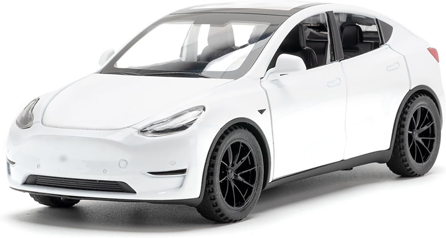 Tesla Model Y 1:32 Scale Model Car, die Cast Alloy Electronic Toy With Pull Back Function, With Lights and Music, Mini Vehicle Toy as a Gift for Children (White)