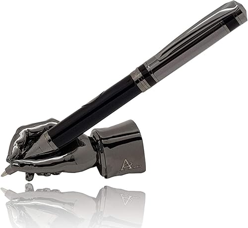 Miniatura 3 de ACELY Soporte para bolígrafo con forma de mano ejecutiva, pisapapeles de arte de metal para organizador de escritorio, soporte de bolígrafo,