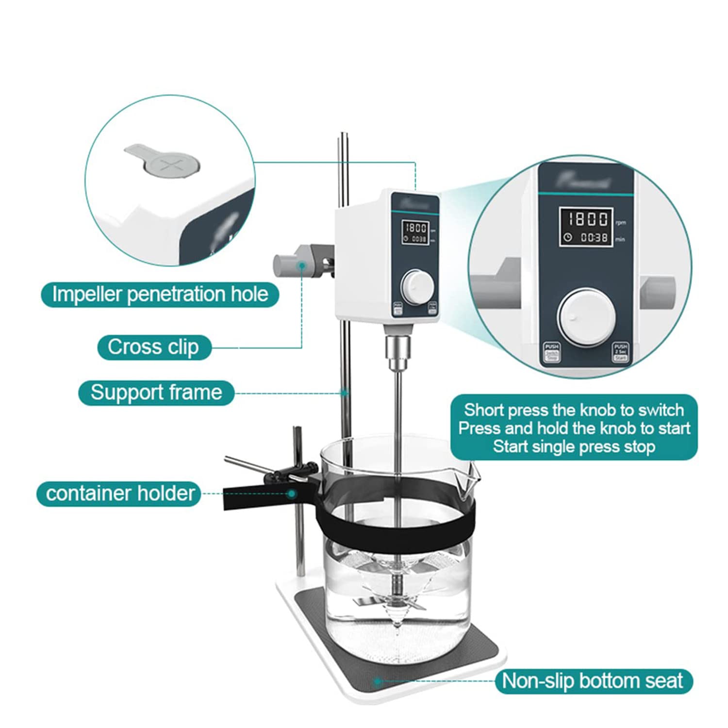 Elektryczny mieszadło napowietrzne mikser 10L/20L mieszadło mieszadło homogenizator 50-2000 obr./min LCD cyfrowy mieszadło napowietrzne z mieszadłem i stojakiem 20L-220V
