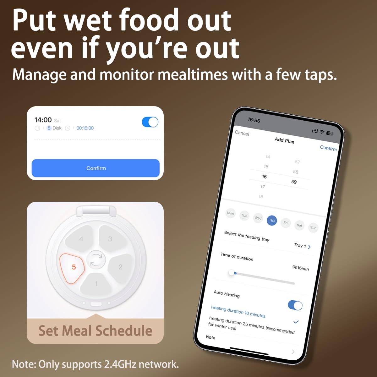 Alimentatore automatico per alimenti umidi, alimentatore automatico per gatti monitorato due in uno, alimentatore automatico refrigerato per gatti con raffreddamento a semiconduttore, 5 pasti