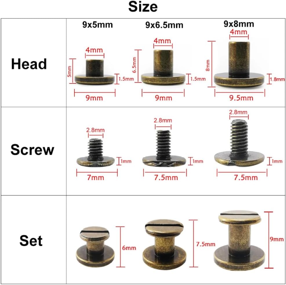 Rivets,Chicago Screws, 10pcs Metal Binding Screws Nails Studs Rivets for Photo Album Desk Calendar Menu Leather Craft(Bronze,9 X 6.5mm)