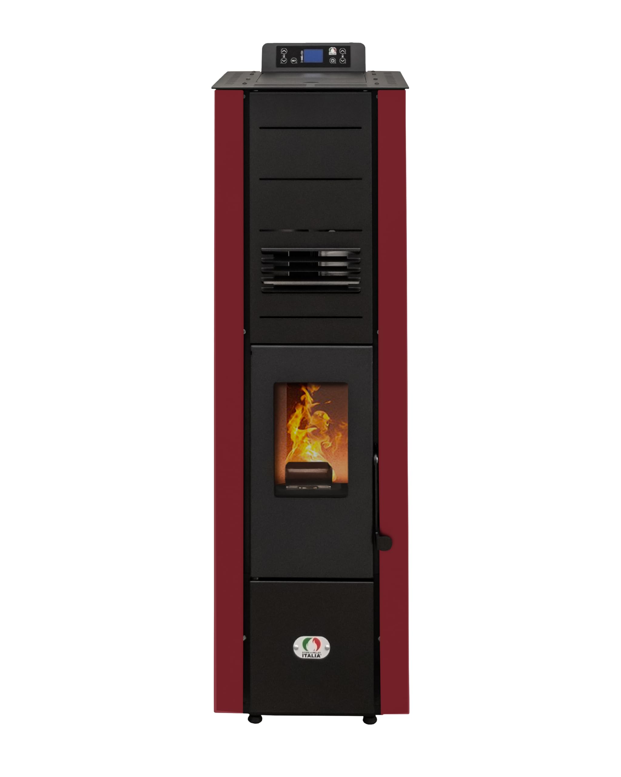 STUFE A PELLET ITALIA Colonna 10 kW | estufa de pellets eficiencia 85% calienta 80 m² diseño supercompacto programable 5 velocidades y niveles de potencia 24 meses garantía rojo