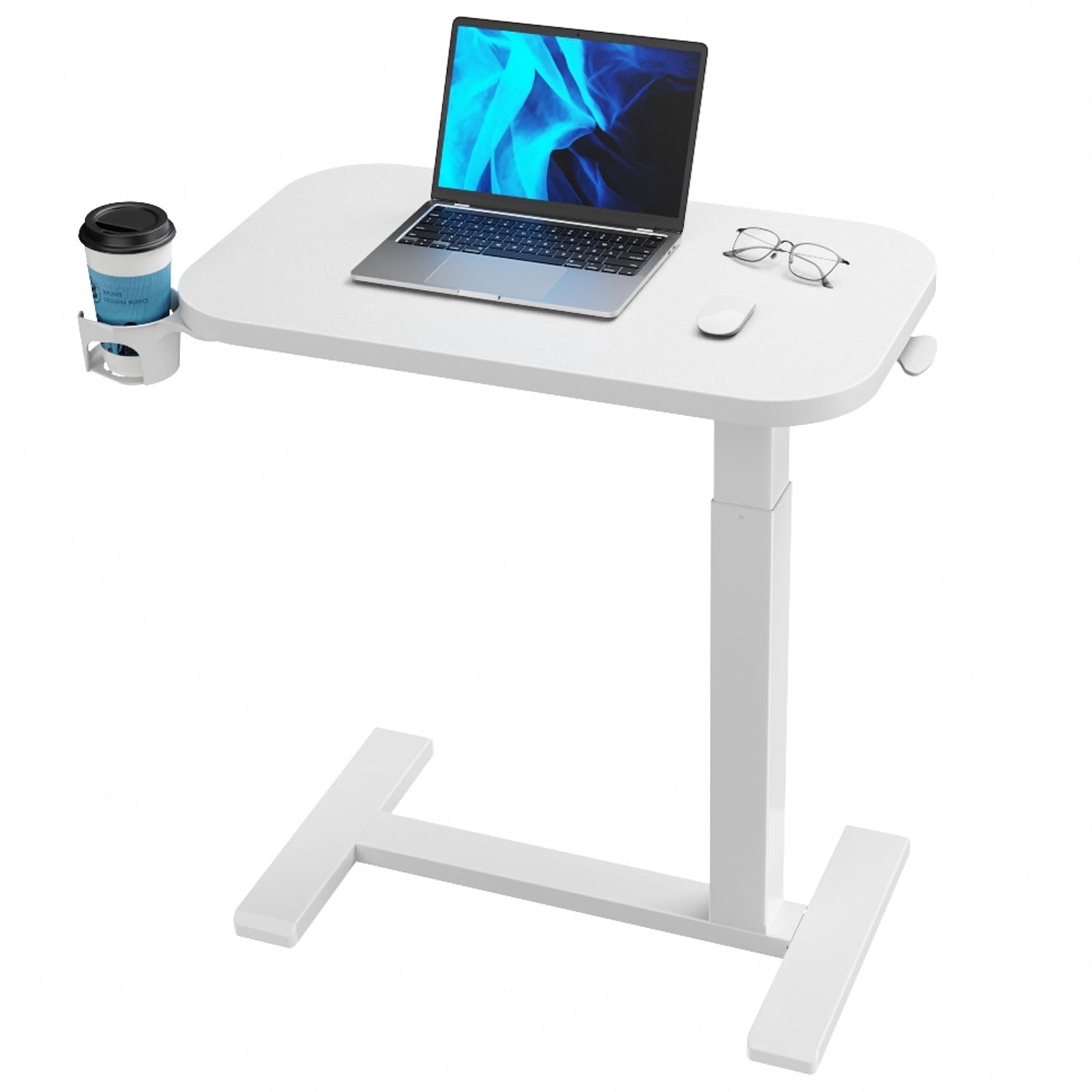 HUANUO Table d'Appoint à roulettes 70 x 40 cm, Petite Table d'appoint pneumatique Mobile pour Ordinateur Portable avec Porte-gobelet, idéale pour Le télétravail