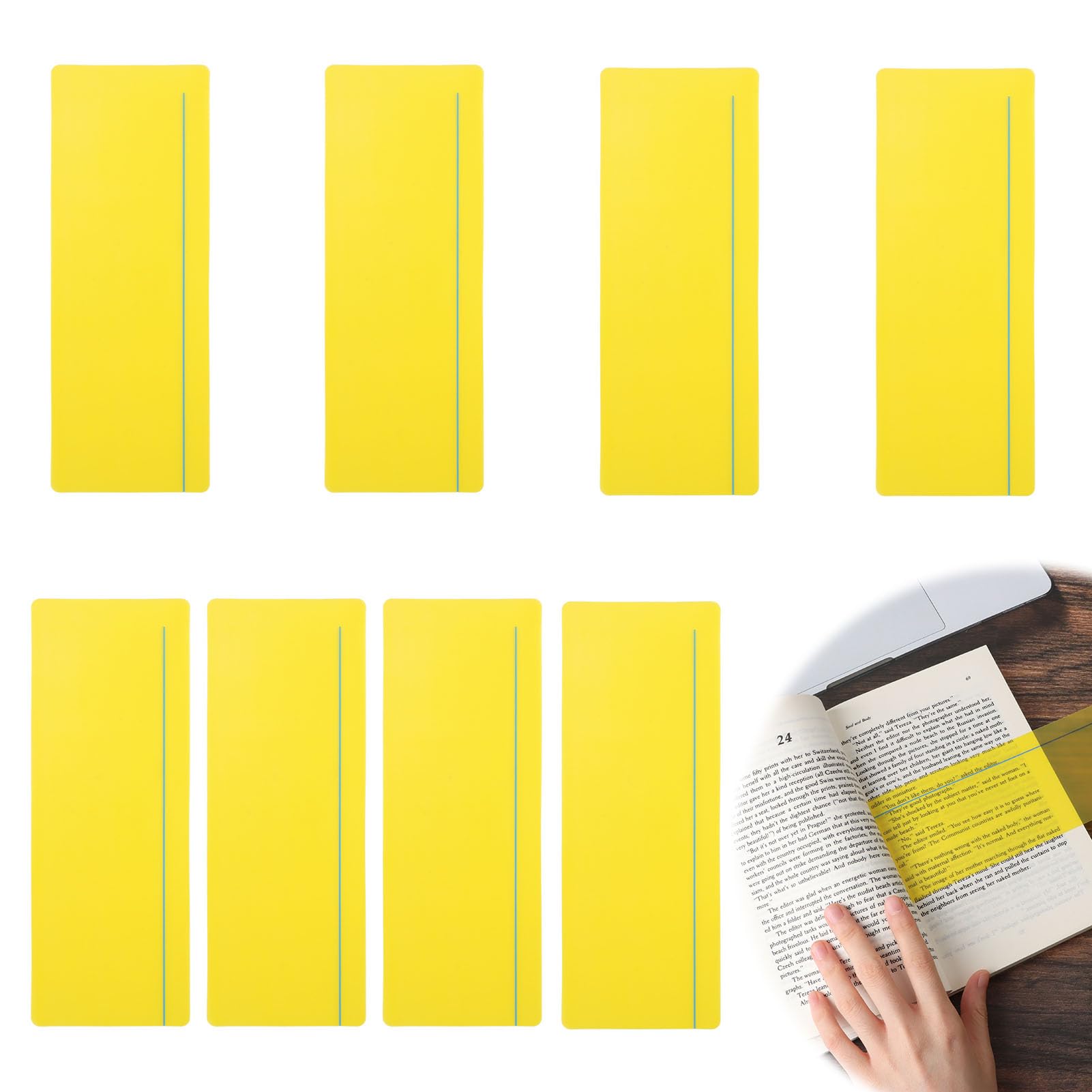 Guided Reading Strips, Dyslexia Overlays 8pcs Reading Ruler Tools for Kids, Coloured Overlays for Dyslexia, Bookmarks Reduce Visual Stress Teacher Teaching Supplies for Classroom, Yellow