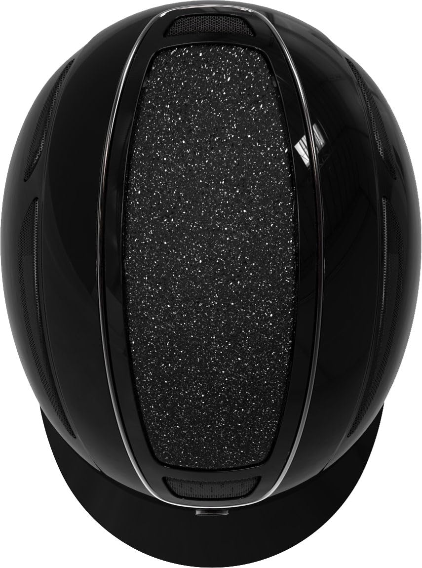 Covalliero Casco da equitazione Elite, da donna, ventilazione ottimale, cinturino in similpelle, fodera interna estraibile, guscio rigido ABS, nero laccato, L/59-61 cm
