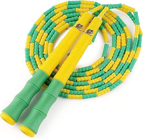 Buddy Lee Beaded Speed Jump Rope – Yellow/Green, Bamboo Shaped Handles | Soft TPU Beads, High Density Nylon Rope | Perfect For Schools, Gym & Outdoor Jumping | Great for Rope Releases | Kids & Adults