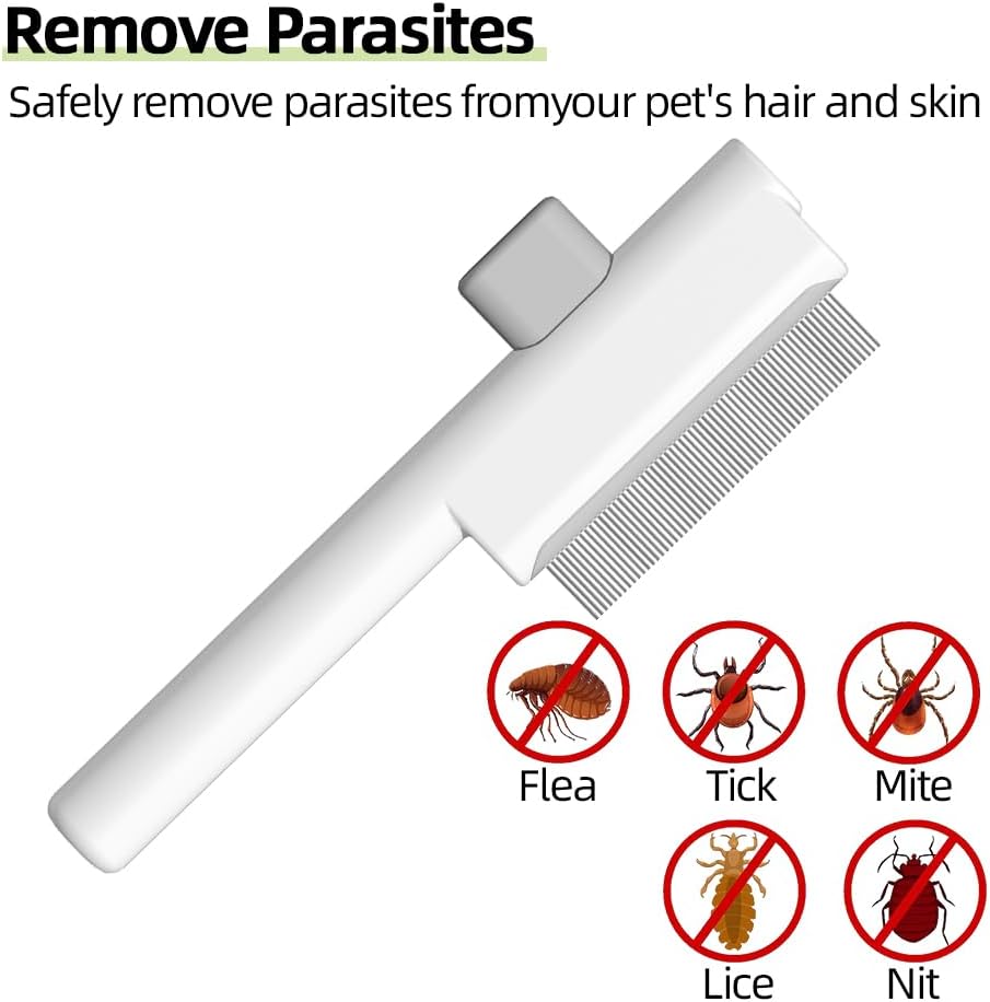 Marchul 2Pcs Cat Comb Dog Combs Set, Self-Cleaning Flea Comb for Cats and Dogs, Cat Grooming Brush with Release Button and Stainless Steel Metal Round Teeth for Removing Matted & Loose Fur, White 7 61D5AJ8dAmL. AC SL1000