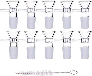 10 PCS 14mm Glass Bowl with Handle, Glass Funnel for for Kitchen, Laboratory, DIY Crafts, Incldue Cleaning Brush