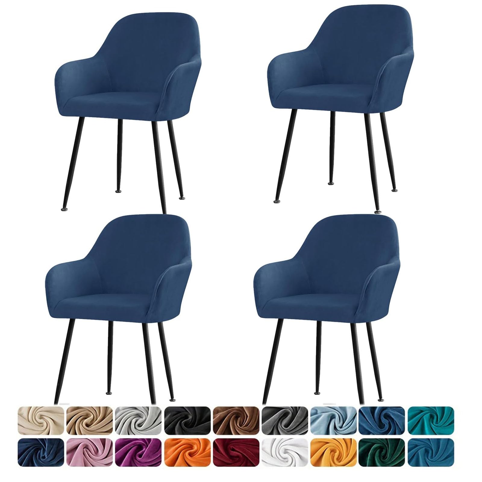 Lot de 4 housses de chaise extensibles en velours bleu marine avec accoudoirs
