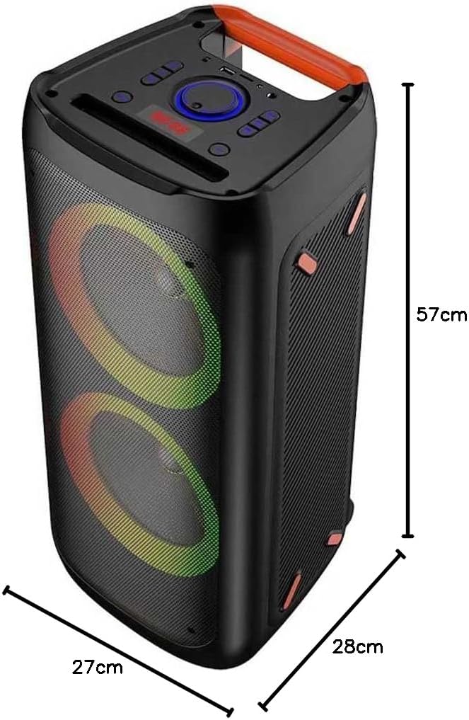 Celly PARTYSPEAKERBK speaker with dimensions labeled