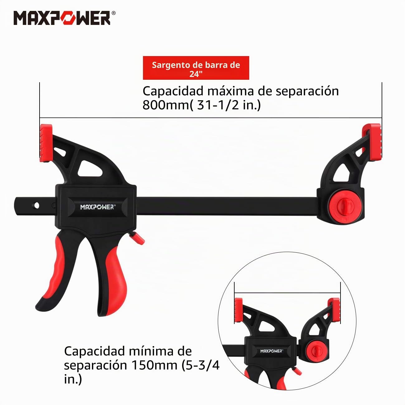 Sargentos Carpintero, MAXPOWER 4 Piezas Sargento de Barra Abrazadera de Rápido Agarre para Apriete Pinza Interior y Exterior, 600mm/24”