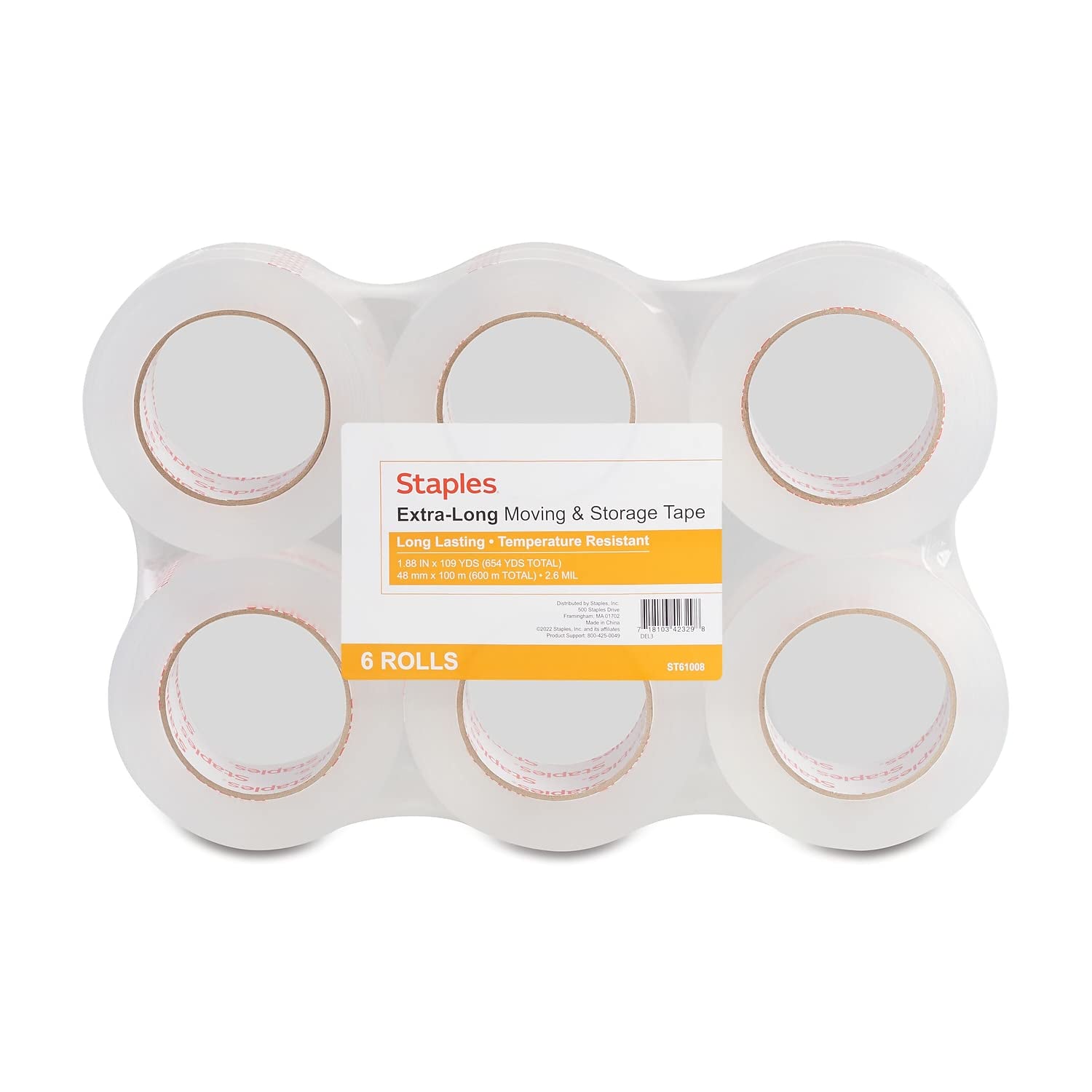 Staples Extra-Long Moving and Storage Packing Tape, 1.88-inch W x 109 yds., Clear, 12/Carton (ST61008/52208VS)