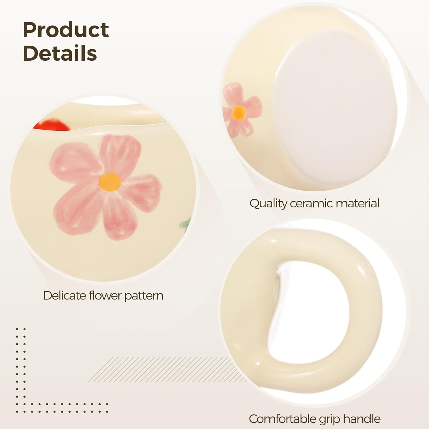 Homaisson Set of 4 Flower Ceramic Coffee Mugs, 8 OZ Floral Tea Cup Set with Spoons, Cute Cappuccino Cups Set, Porcelain Espresso Cups for Mocha Latte, Dishwasher Microwave Safe - Image 3