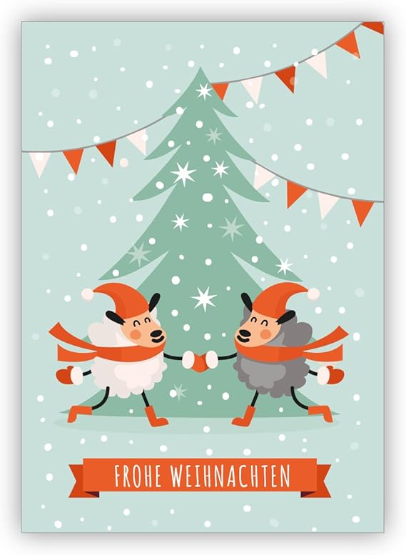 1 Weihnachtsgruss Lustige Weihnachtskarte Mit Tanzenden Schafen Frohe Weihnachten Als Edler Weihnachtsgruss Zu Neujahr Silvester Fur Familie Und Firma Amazon De Burobedarf Schreibwaren