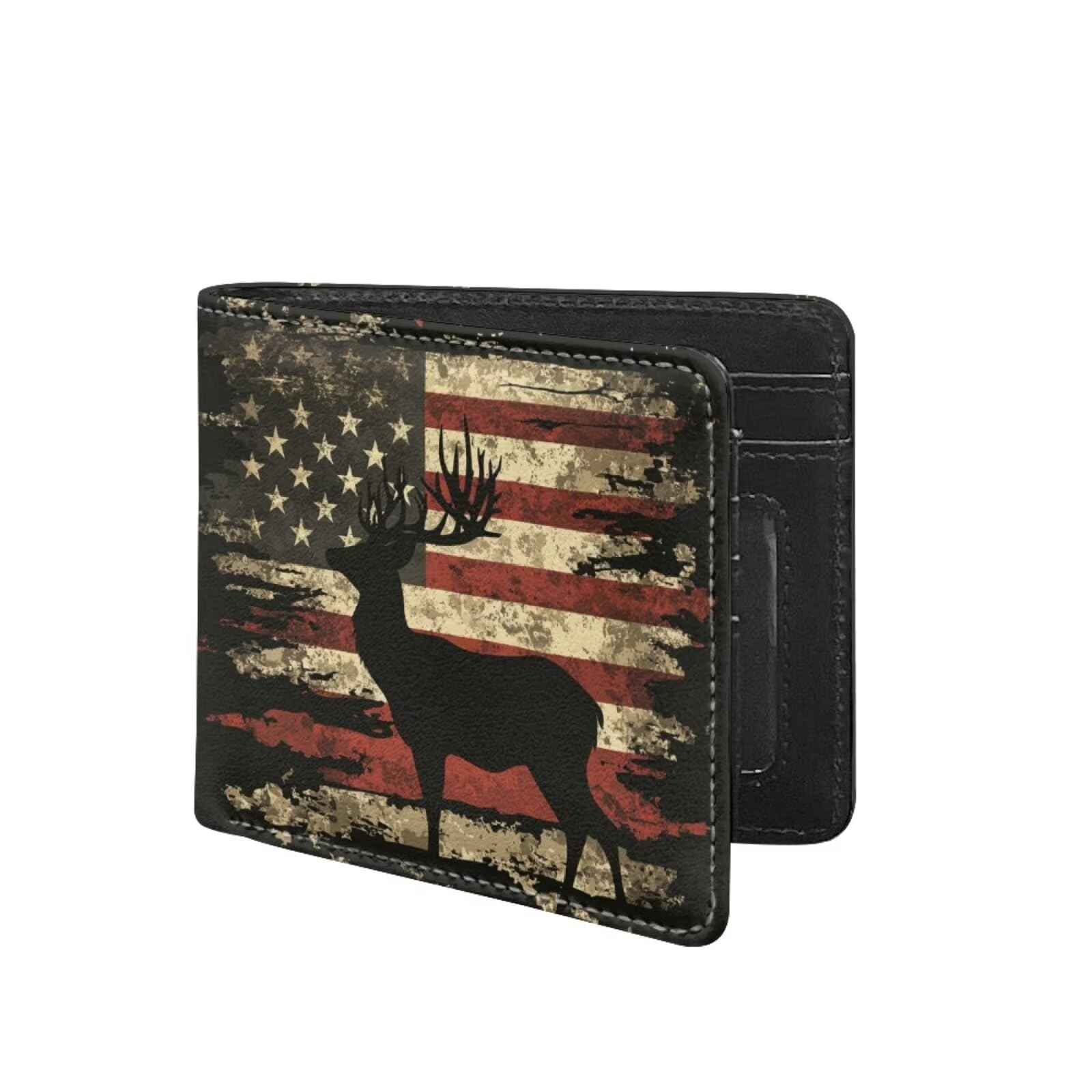 Coldinair American Flag Boy Cool Wallet Deer Leather Wallet for Boys Kids Purse Bifold Rfid Blocking Wallet with Coin Pocket and Card Cash Holder for Youth Men