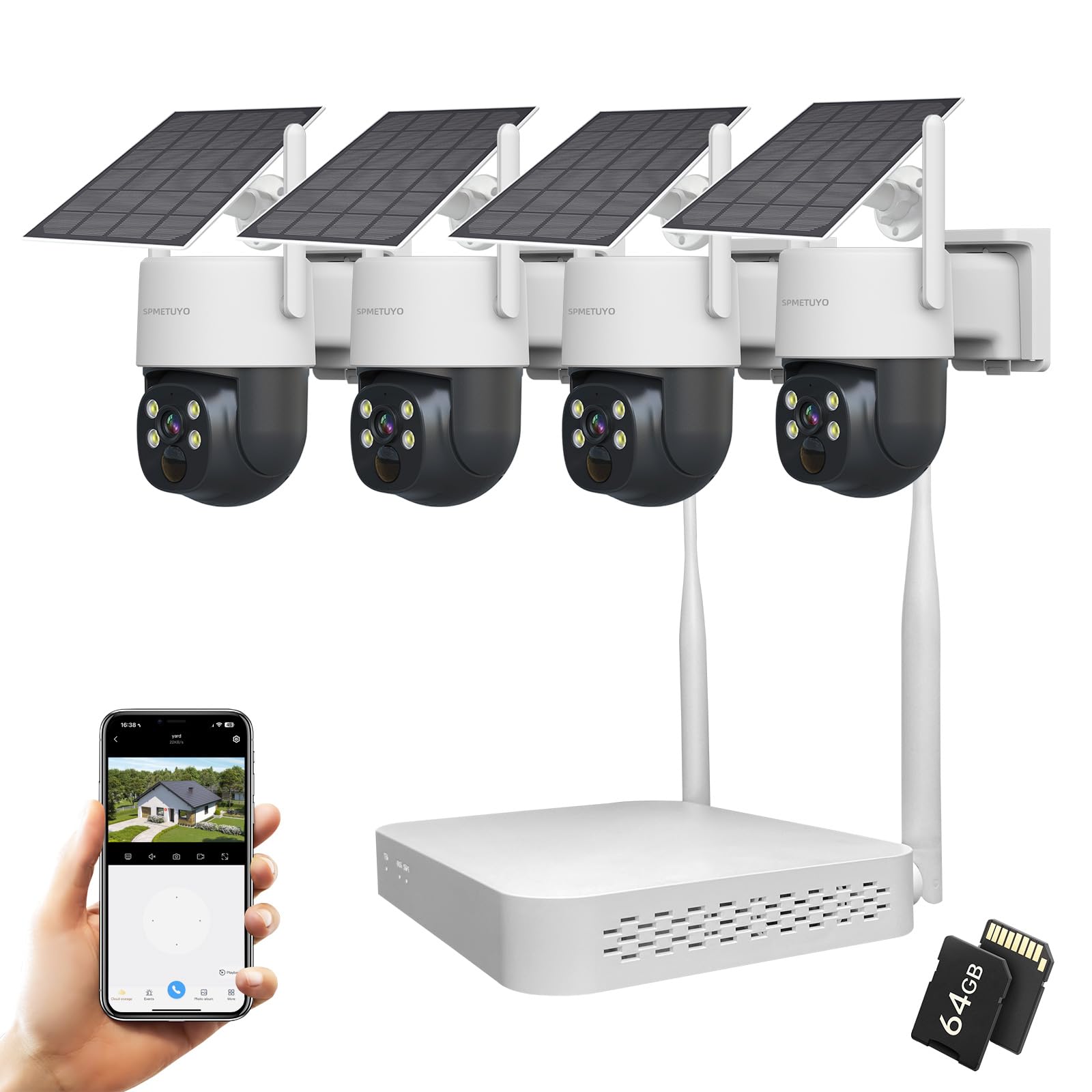 SMPETUYO Security Camera Outdoor Wireless: 10CH NVR 4PCS 4MP Solar Cameras Set - 100% Wire-Free 2K Battery Camera for Home Surveillance System 360° Pan & Tilt with Full Color Night Vision 2-Way Talk…