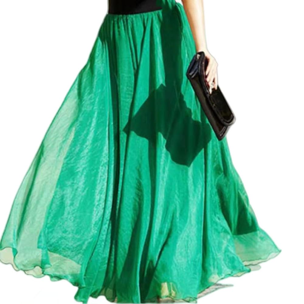 TatbUL Gonne A Ruota,Gonna Midi in Chiffon Verde da Donna Boho 8M Grande Gonna Plissettata Swing Flowy Leggera A-Line Increspato Ruffle Mopping Floor Beach Gonne Lunghe per Ragazze Ladies
