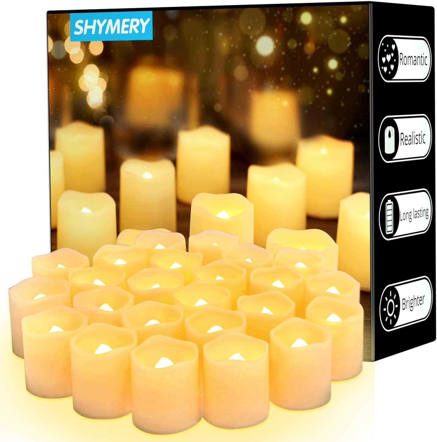 SHYMERY Flameless Votive Candles,50 Pack Flickering