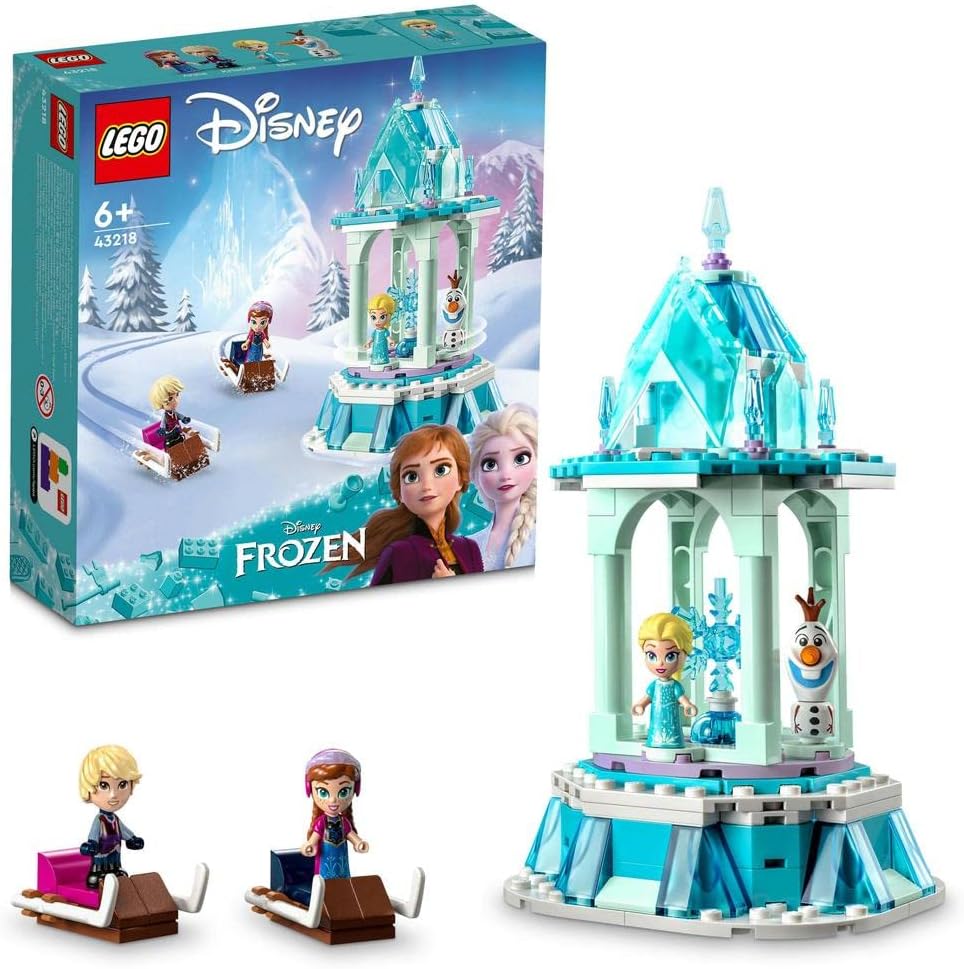 LEGO 43218 Disney Princess Anna and Elsa's Magical Merry-Go-Round, Frozen Castle Inspired Playset with Princess Micro Dolls and Olaf Figure, Toy Gift for 6+ Years Old Kids, Girls, Boys