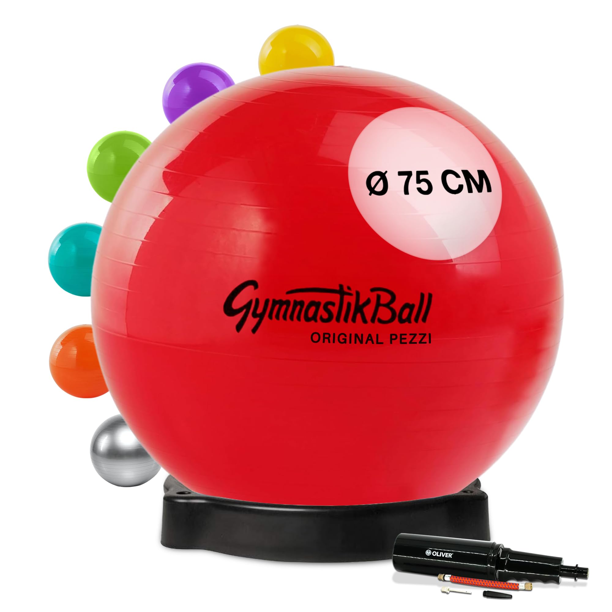 Original Pezziball Standard 75 cm rot m. Ballschale & Pumpe Kombi Gymnastikball