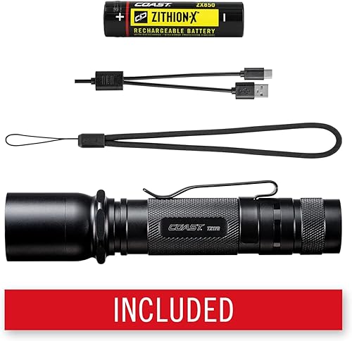 Miniatura 10 de COAST TX17R - Linterna LED táctica recargable de largo alcance de 1250 lúmenes con haz de punto e inundación, construcción de aluminio duradero