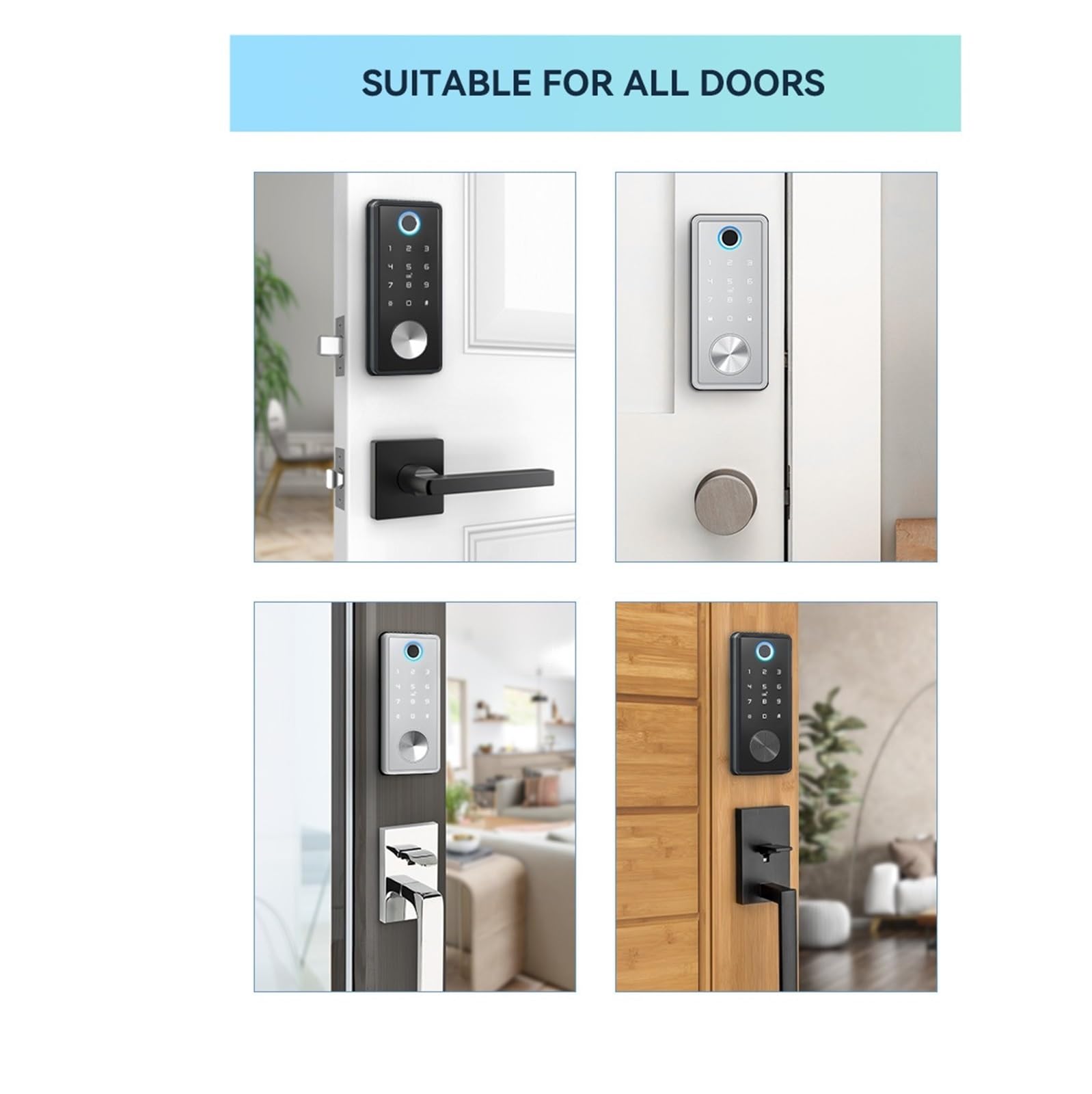Serrature elettroniche automatiche con impronta digitale, password intelligente, codice della carta, accesso senza chiave, app Tuya WiFi o Ttlock(Silver Tuya Wifi App)