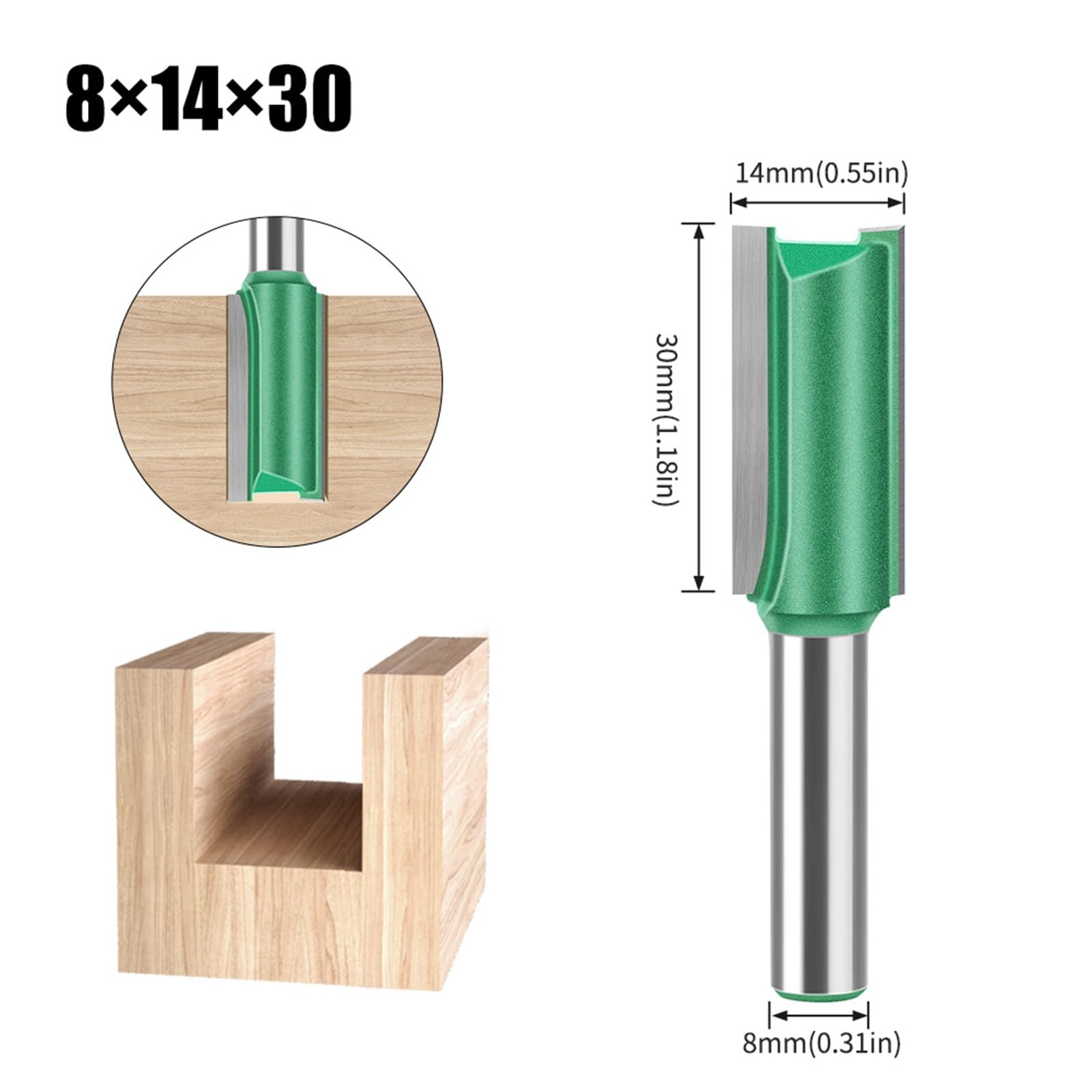 MACHSWON Straight Router Bit 8mm Shank,Double Flute Woodworking Milling Cutter Router Bits 14mm Cut Diameter 30mm Cut Length Cutting Trimming Cutter Routing Bits - Image 2