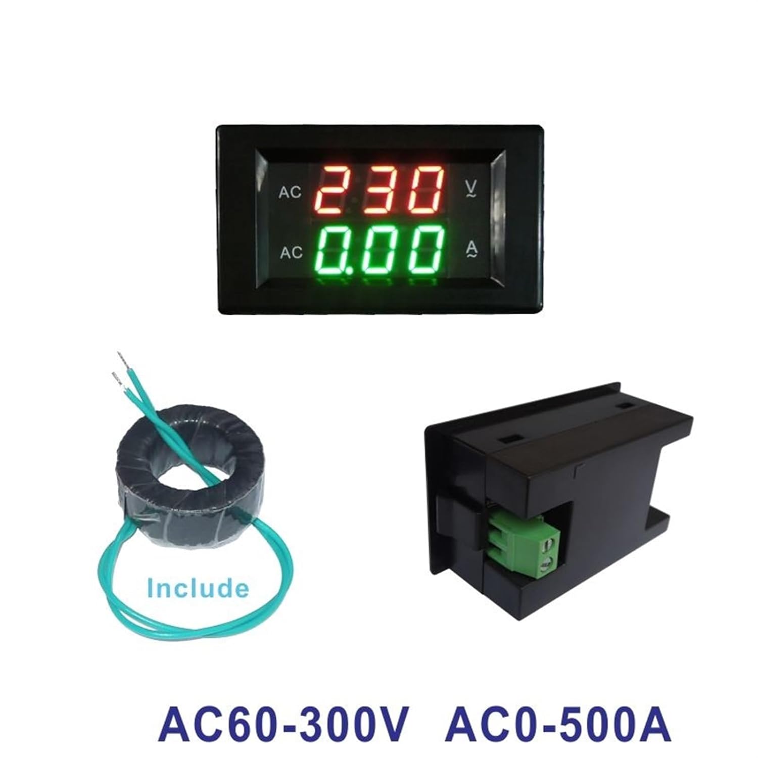 LED Digital Voltmeter Ammeter Volt Voltage Ampere Current Meter Indicator Tester Measuring AC 60-300V(Black Cover)