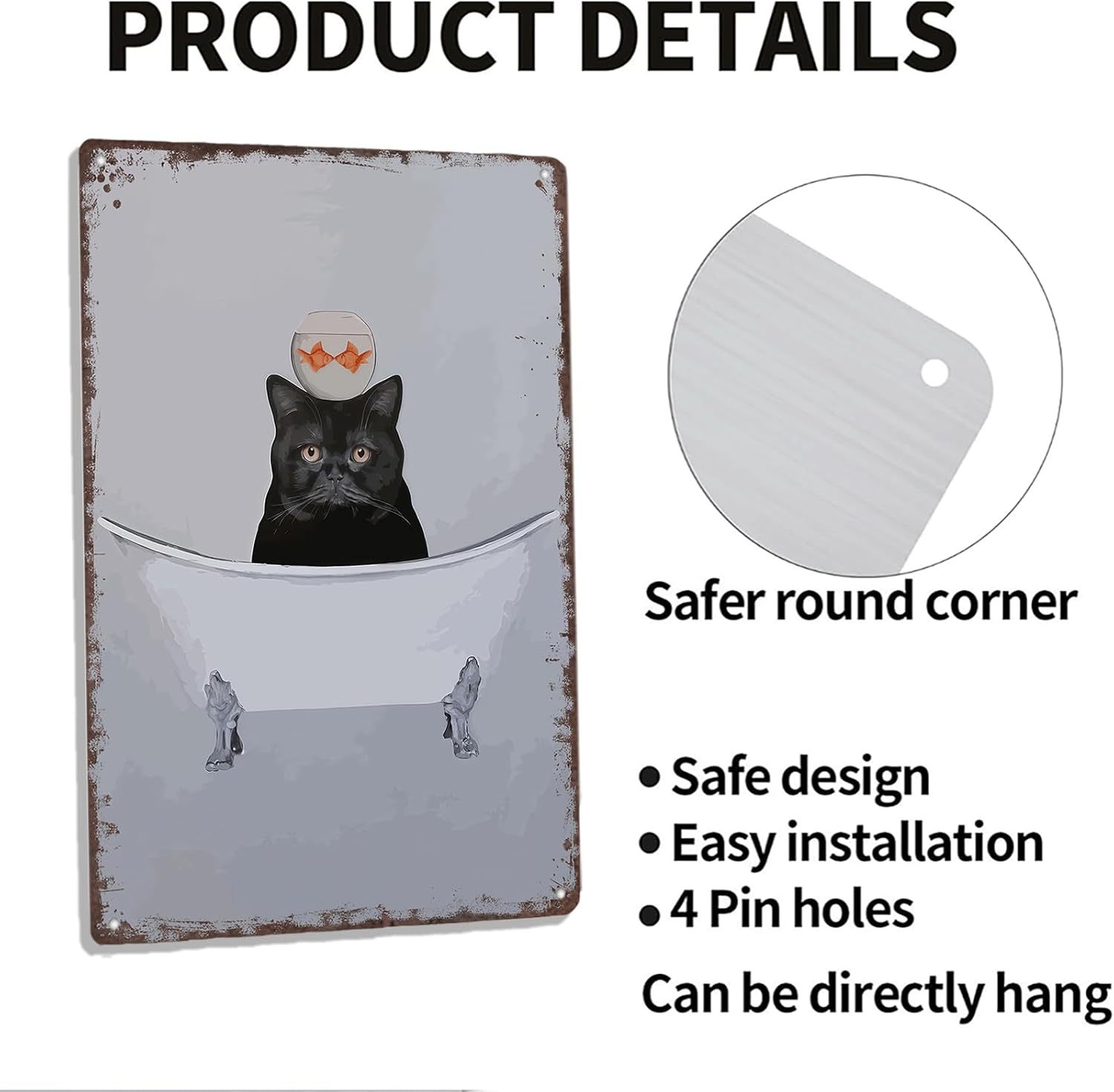 Vintage Black Cat In Bathtub Metal Tin Sign - Cat Bathroom Decor And Black Cat Decor For Cat Lovers - Aluminum Plaque For Restroom 8x12 Inch image 3