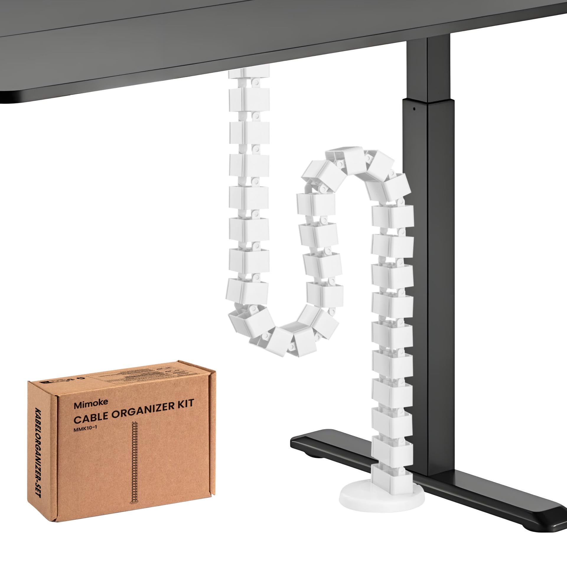 Mimoke Cable Hose for Desks Adjustable Height Flexible Cable Hose Cable Management Length Rectangular Cuba Slim Black (White, Screw Mount) - 5