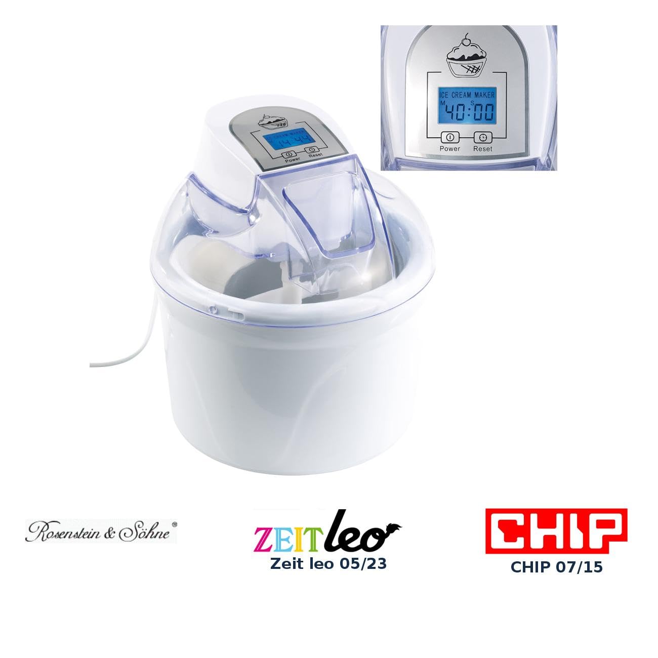 Rosenstein & Söhne Macchine del gelato - macchina per gelato: Gelatiera, per 1,5 litri di gelato, Display LCD, 7 Watt (gelatiera, fabbricatore di ghiaccio, fresco)
