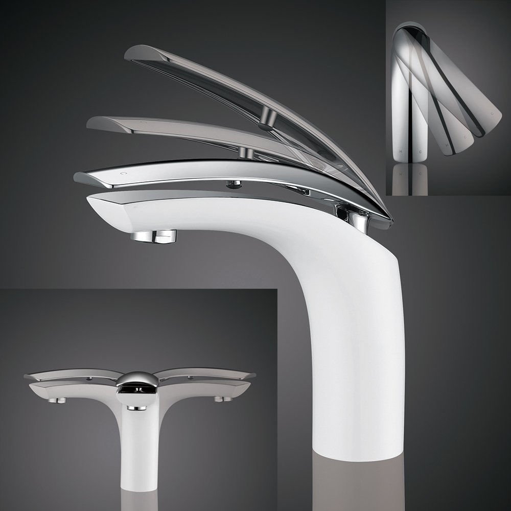 Grifo mezclador para lavabo Cromo blanco, Fregadero de baño de una sola palanca moderno Grifos de agua fría/caliente con cuerpo de grifo de latón, Acabado cromado blanco