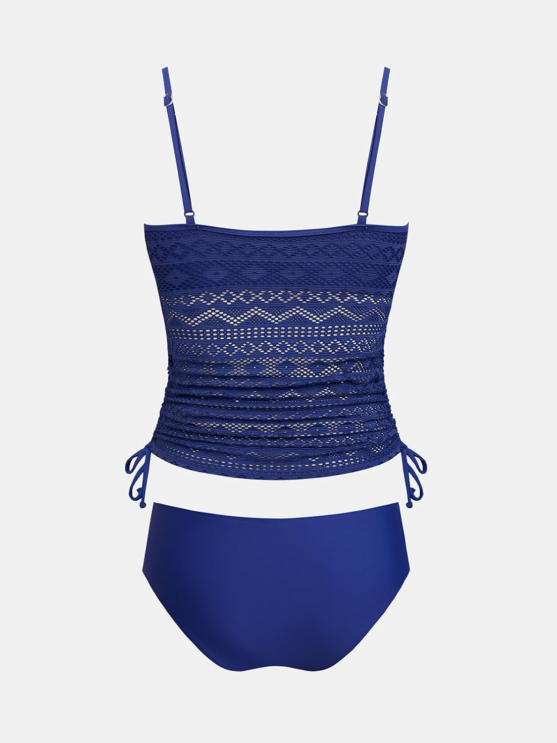 CUPSHE Women's Tankini Sets Two Piece Swimsuit Square Neck Mesh Bathing Suit Adjustable Spaghetti Straps Drawstring - Image 6