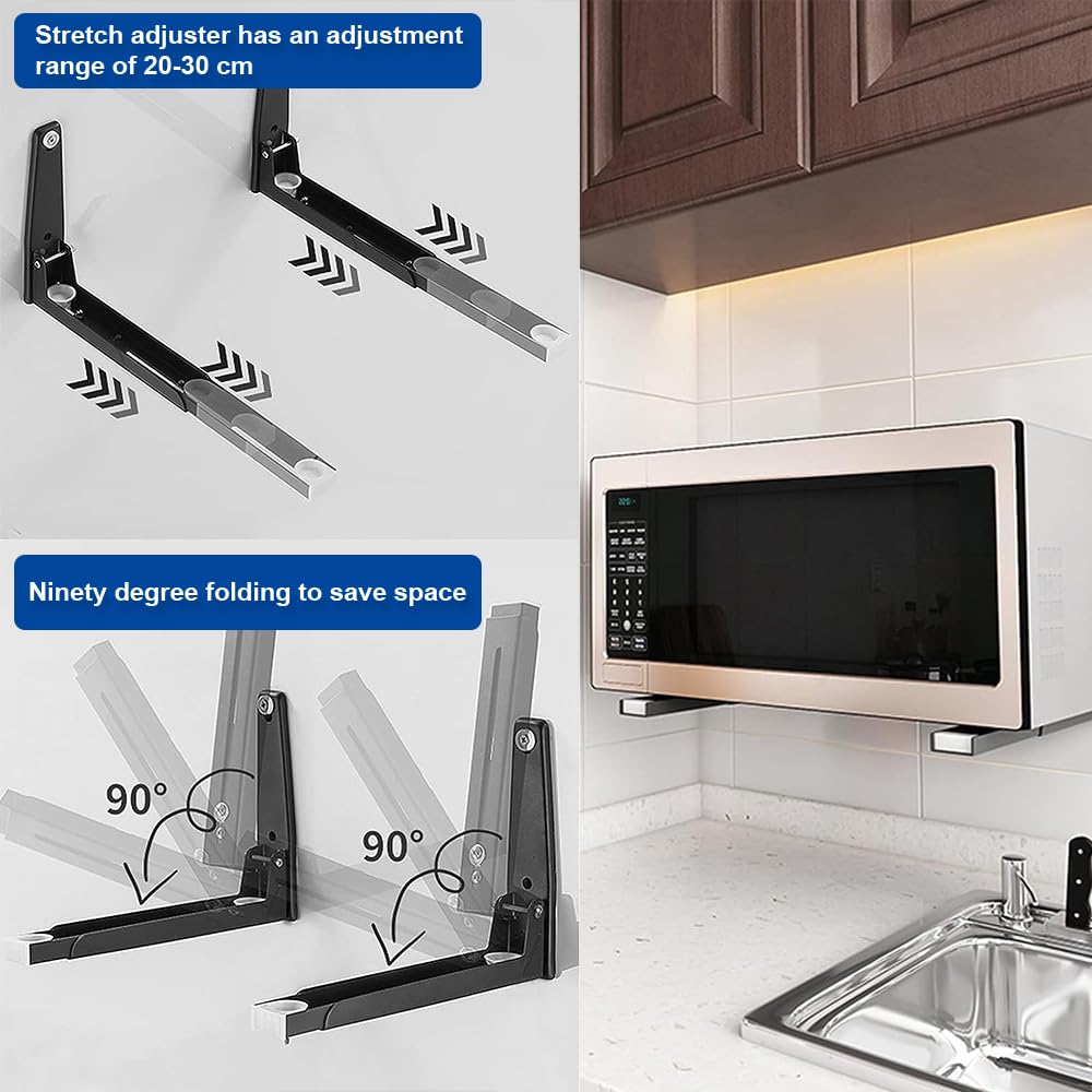 2 Supporti Da Parete Per Microonde | Regolabili E Pieghevoli | Fino A 35 Kg | Nero - Foto 10
