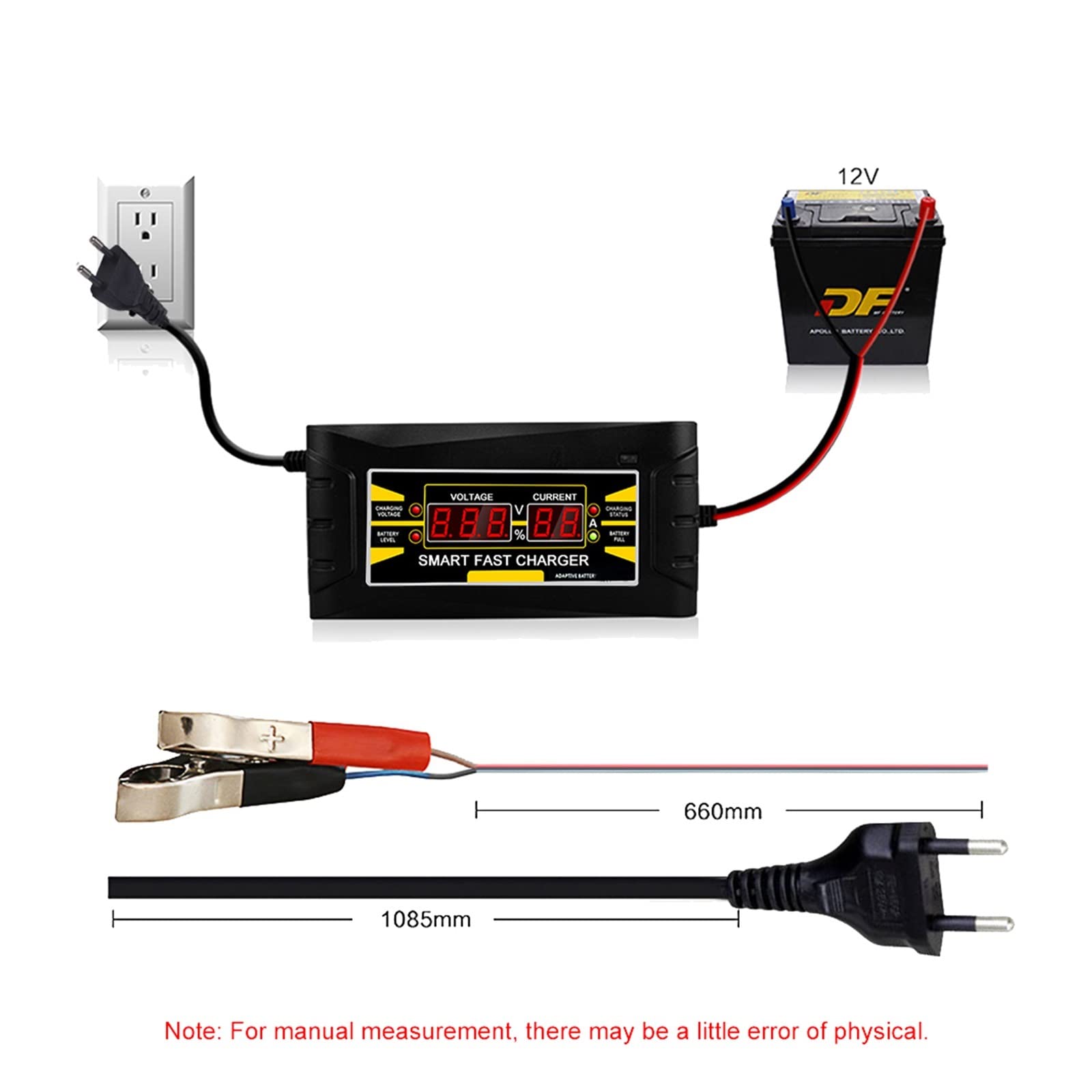 FAXIOAWA Caricabatteria per Auto 12V 10A Caricabatteria per Auto Completamente Automatico Display LCD Ricarica Rapida Intelligente per Batteria al Piombo Acido a Secco e Umido