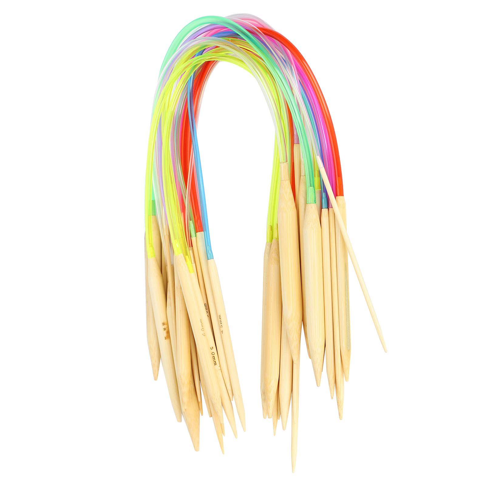 Lot De 18 Aiguilles à Tricoter Circulaires En Tube De Bambou à Double Pointe Avec Accessoires De Couture (60 Cm