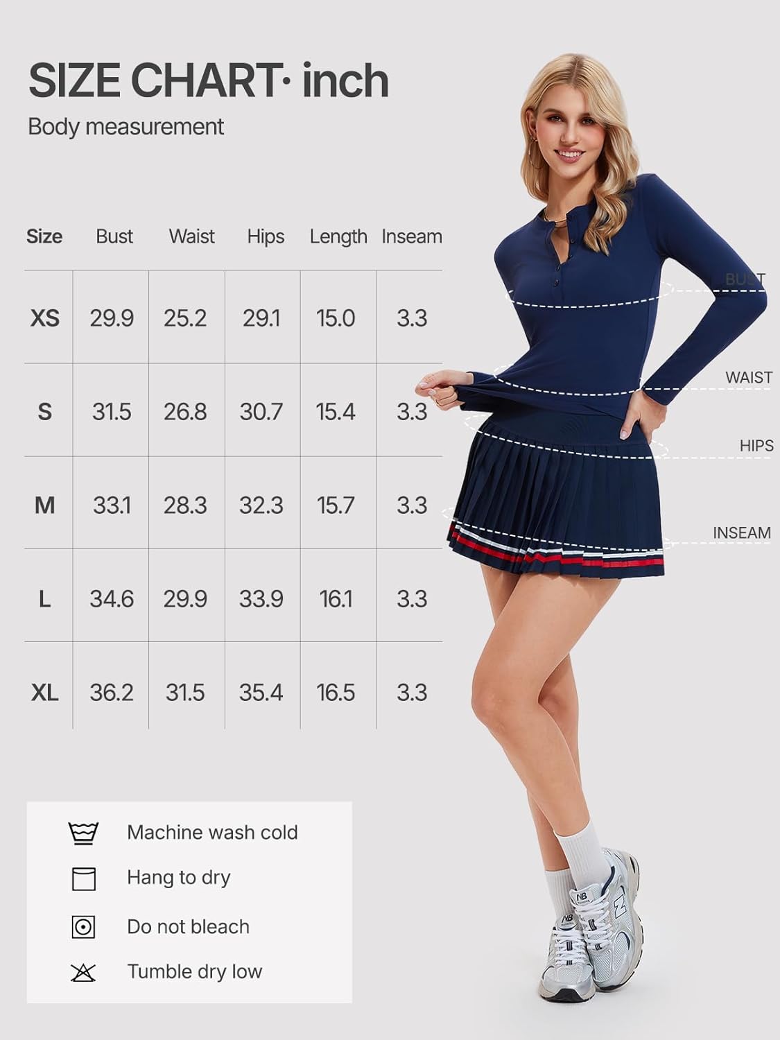 Women's Tennis Skirt Set 2 Piece Long Sleeve Henley & Pleated Skort - Pickleball Outfits, Athletic Dress Alternative - Image 6