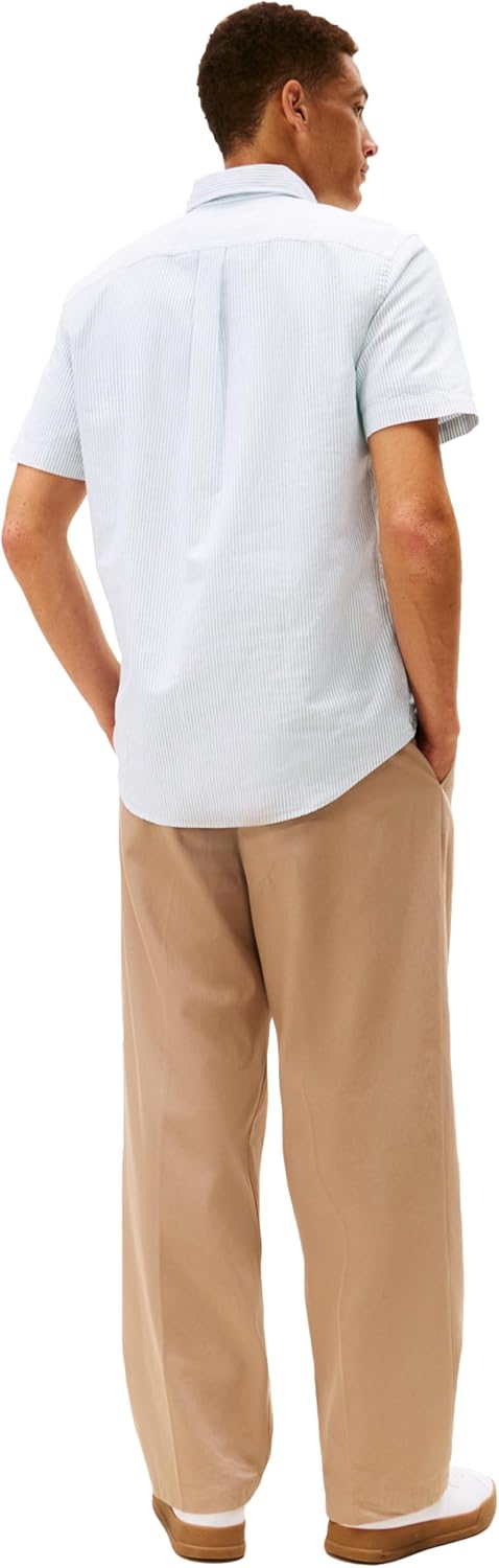 Tommy Hilfiger Men's Short Sleeve Oxford Shirts in Regular Fit, Men's Button Down Shirts DEEP Ocean/Stripe XX-Large