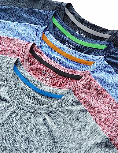 Image of 5 Pack Youth Boys Athletic Dry Fit T Shirts | Lightweight Short Sleeve Tees, Comfy Stretch, Regular Fit, for Teen Kids, Running Soccer Back to School