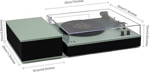 Miniatura 9 de MPK - Tocadiscos Bluetooth, sistema de alta fidelidad con altavoces de estantería, tocadiscos de vinilo de 3 velocidades con transmisión por correa