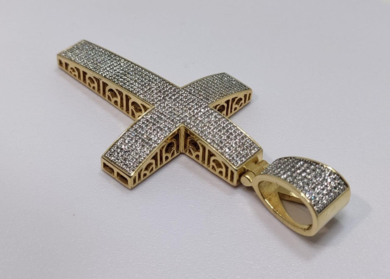 5.50 CT D/VVS Lab Created Diamond Religious Cross Pendant Mens Charm 14K Yellow Gold Plated Sterling Silver Jewelry