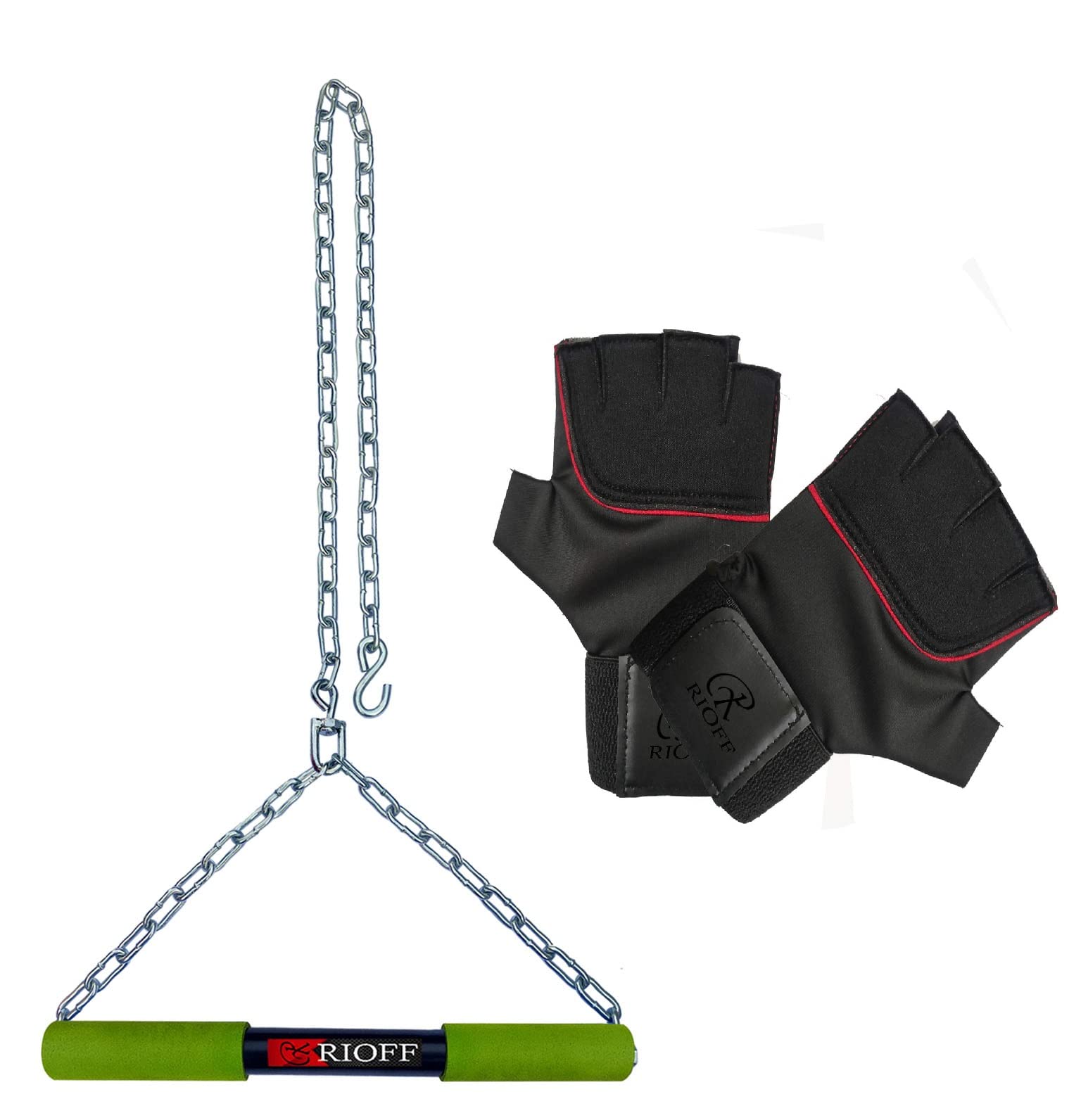 Rioff® Hanging rod Pull Up Bar for Height Increaser and Pull Exercise with Heavy Chain With Weight Lifting Gloves 6FT Green (B0B14FPLHY) Amazon Price History, Amazon Price Tracker
